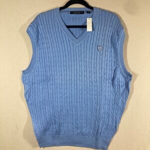 NWT Carnoustie Cableknit Sweater Vest XXL Light Blue Pima Cotton Preppy Academia